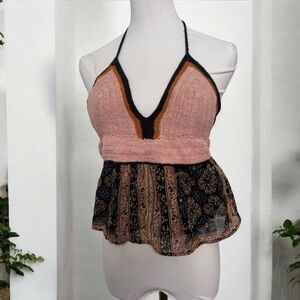 American eagle Boho Knit Halter Top S festival artsy